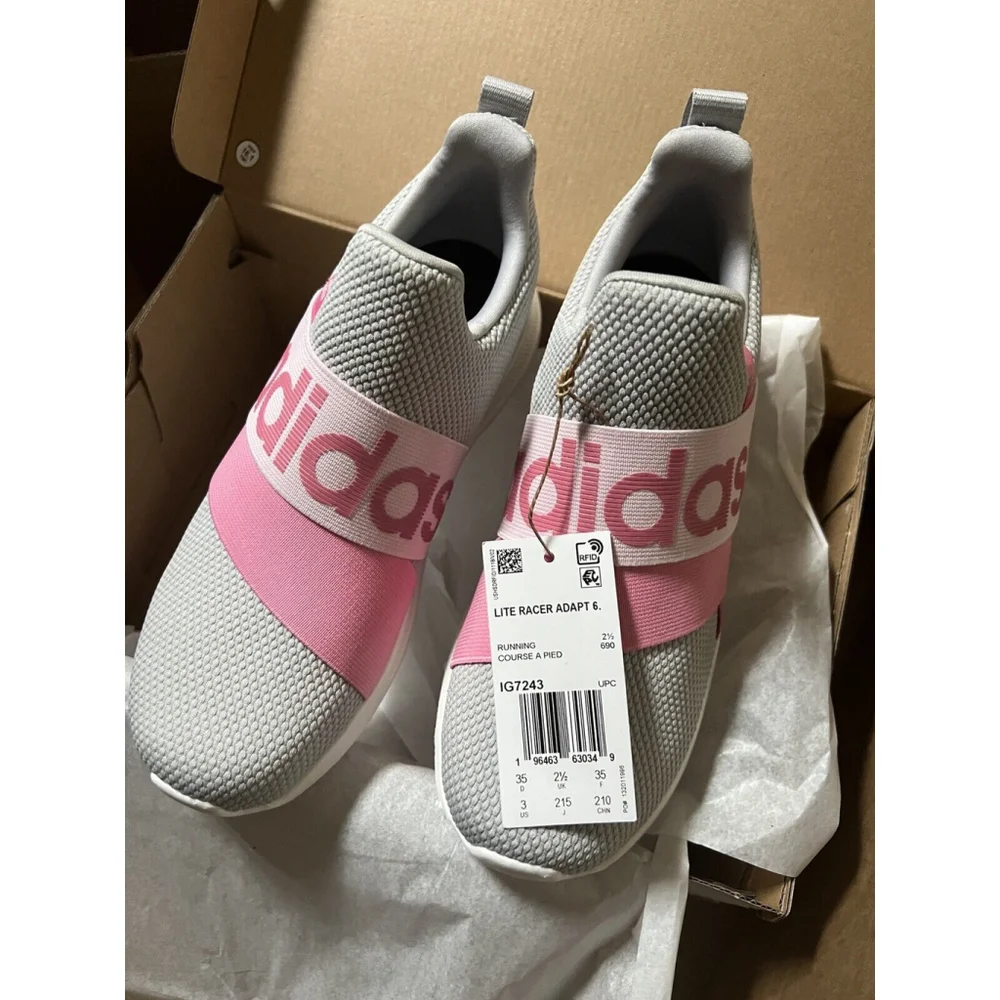 adidas Youth Lite Racer Adapt 6.0 Running Shoe Grey/pink Size Youth 3 New